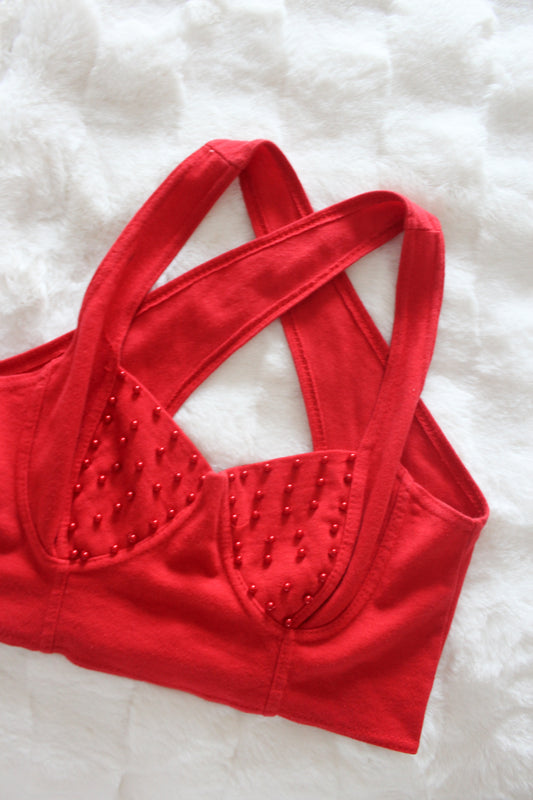 Red Beaded Vintage Tank (XS/S)