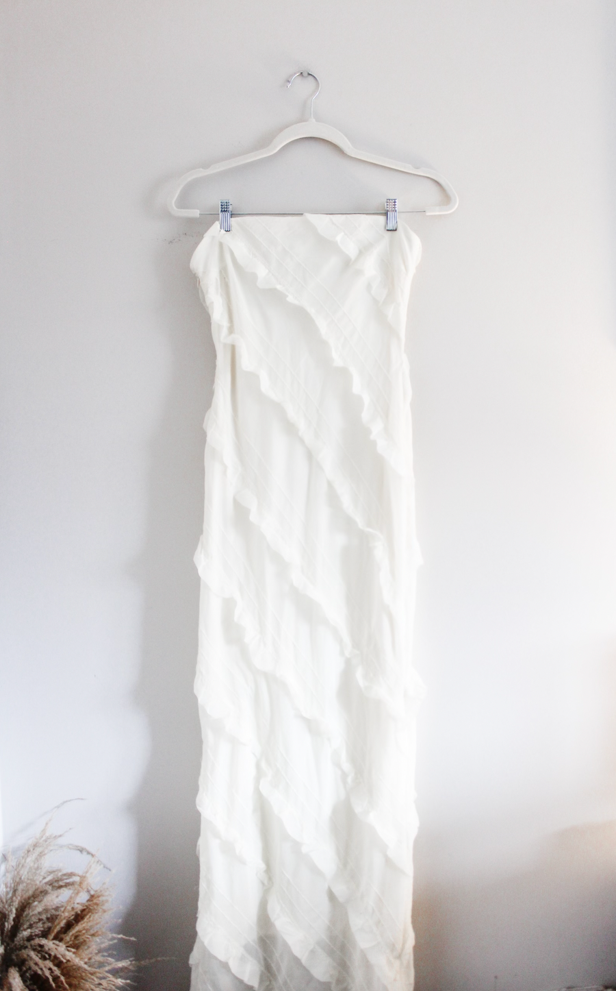 Baby Yellow Strapless Ruffled Midi Dress (6)