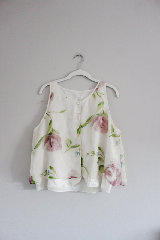 Valerie Stevens Vintage Floral Button Up Tank (L)