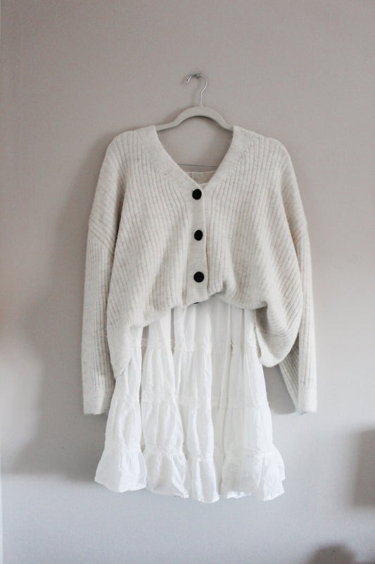 Vintage White Cotton Midi Skirt (L)