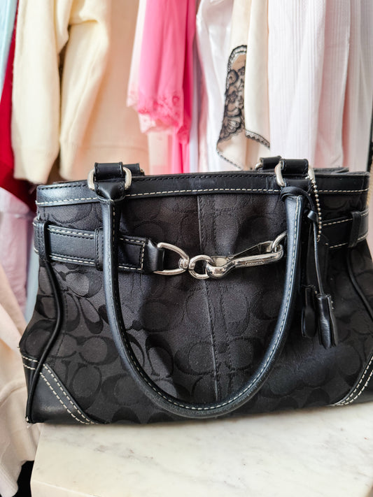 Y2K Coach Black Signature Canvas and Leather Hampton Tote