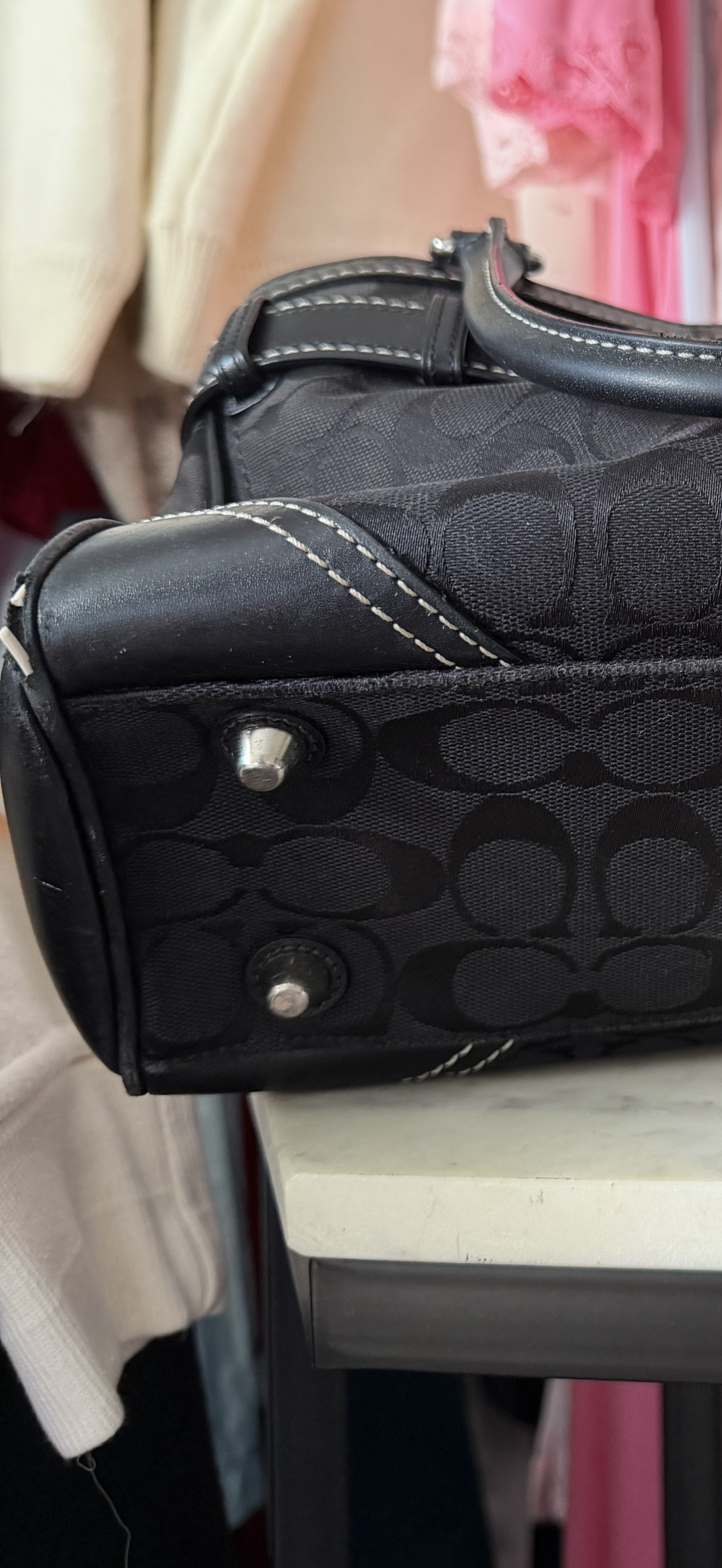 Y2K Coach Black Signature Canvas and Leather Hampton Tote