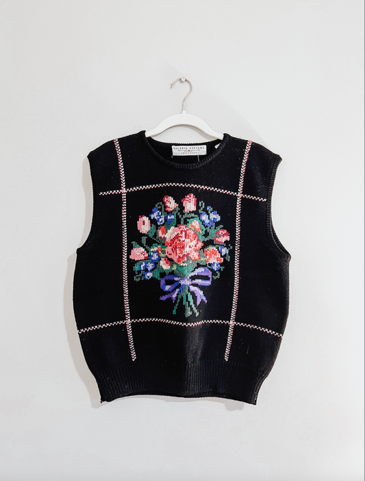 Vintage Valerie Stevens Classic Floral Sleeveless Sweater (M)