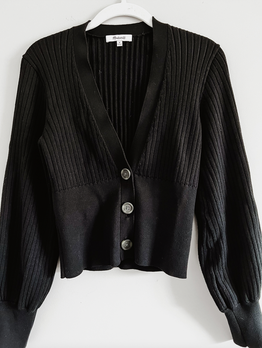 Madewell Black Ribbed Cardigan Sweater (M)