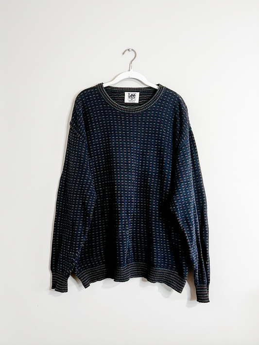 Vintage Navy Blue/Patterned Lee Sweater (L)