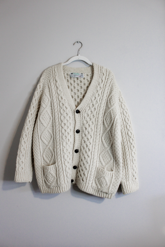 Made in Ireland 100% Wool Chunky Knit Cardigan Sweater