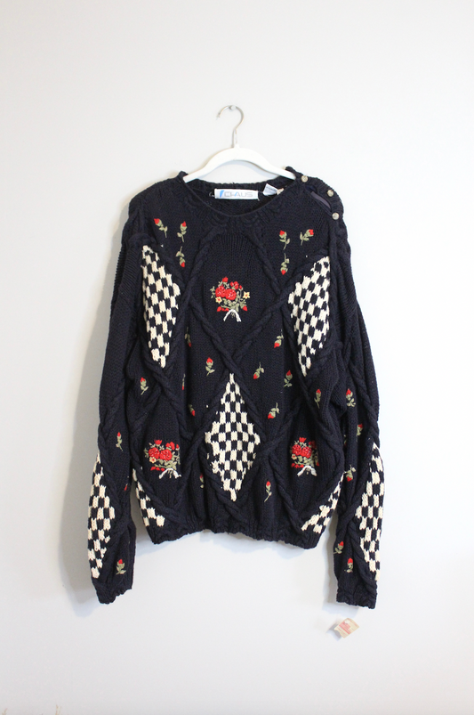 Vintage Rose/Checkered Chaus Navy Blue Sweater (L)