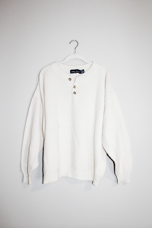 Vintage Cream Sweater 1/4 Button (M)