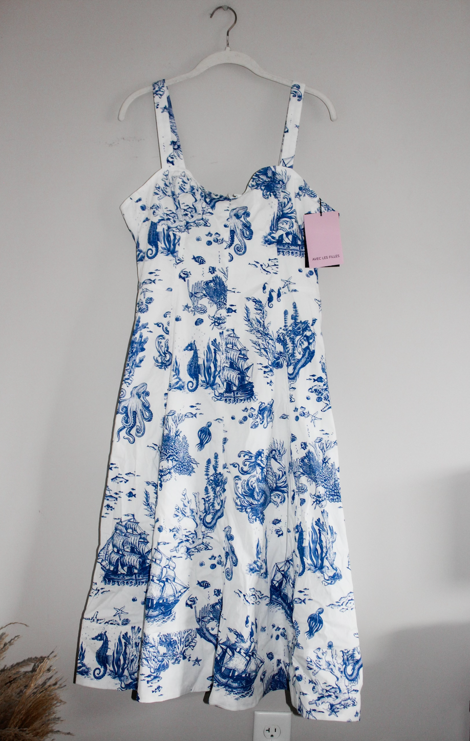 Avec les Files Blue Toile Mermaid Sea Creature Midi Dress (L)