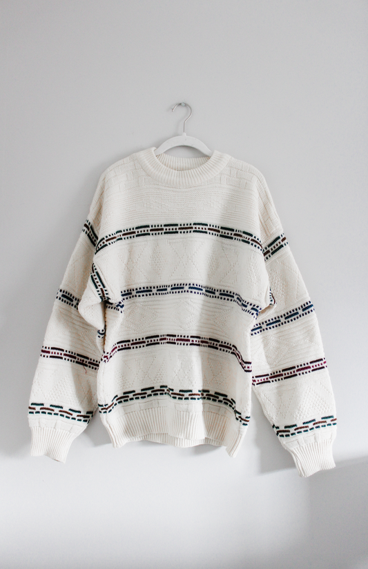 Cream Vintage Patterned Sweater (L)