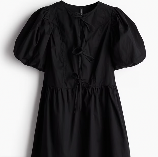 Puff-Sleeved Black Dress (M)